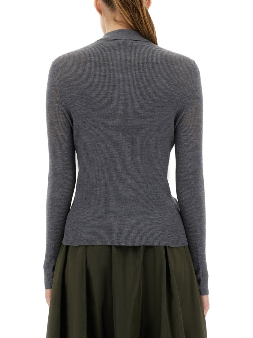 Aspesi Ribbed Wool Polo Shirt With Classic Collar