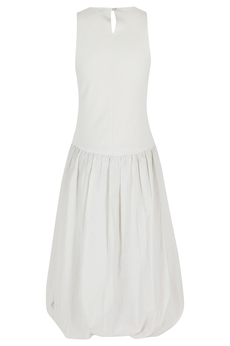 La Piscine Light Gray Long Sleeveless Balloon-Hem Cotton Dress