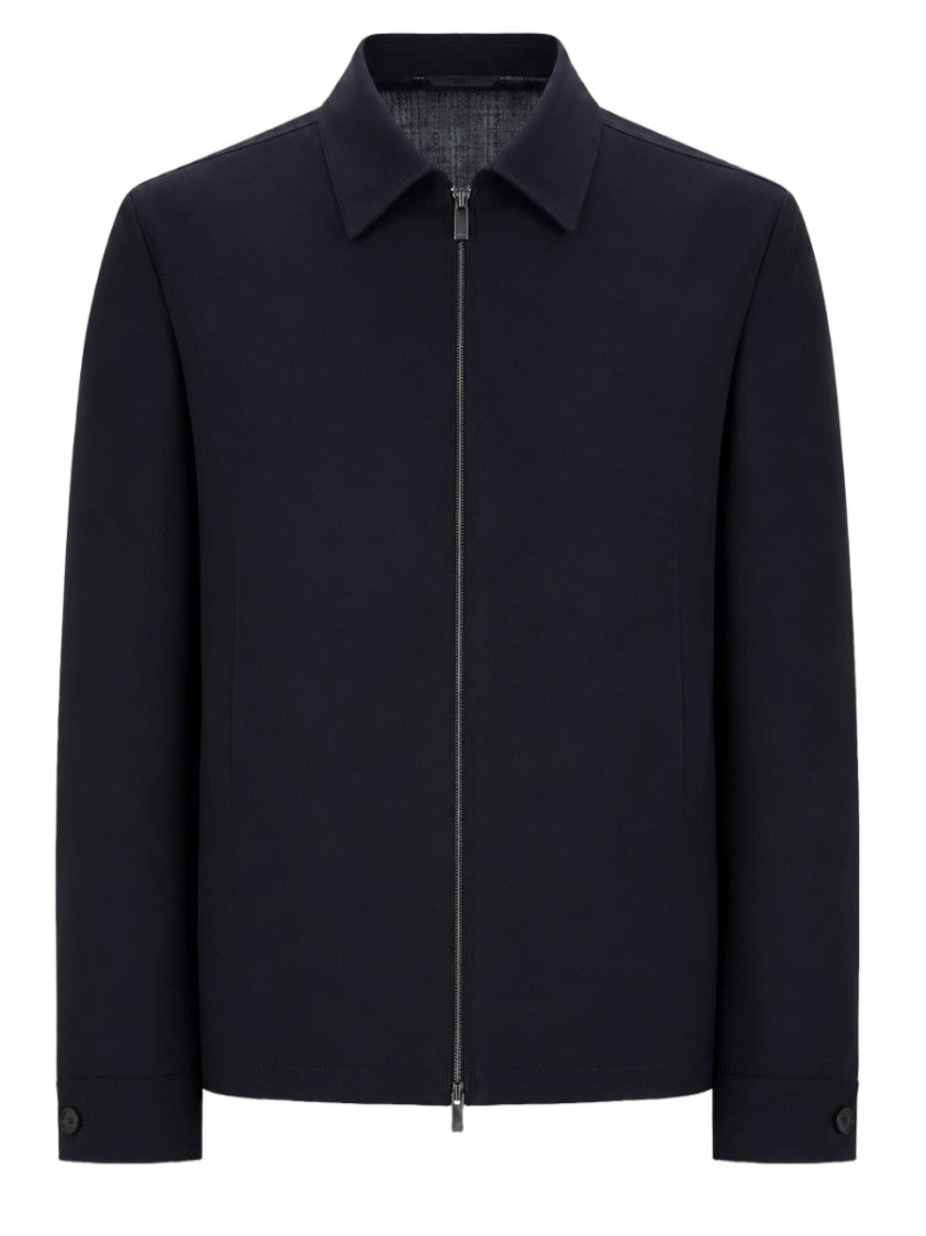 Boss Minimalist Black Virgin Wool Jacket With Clean Zipper Closure