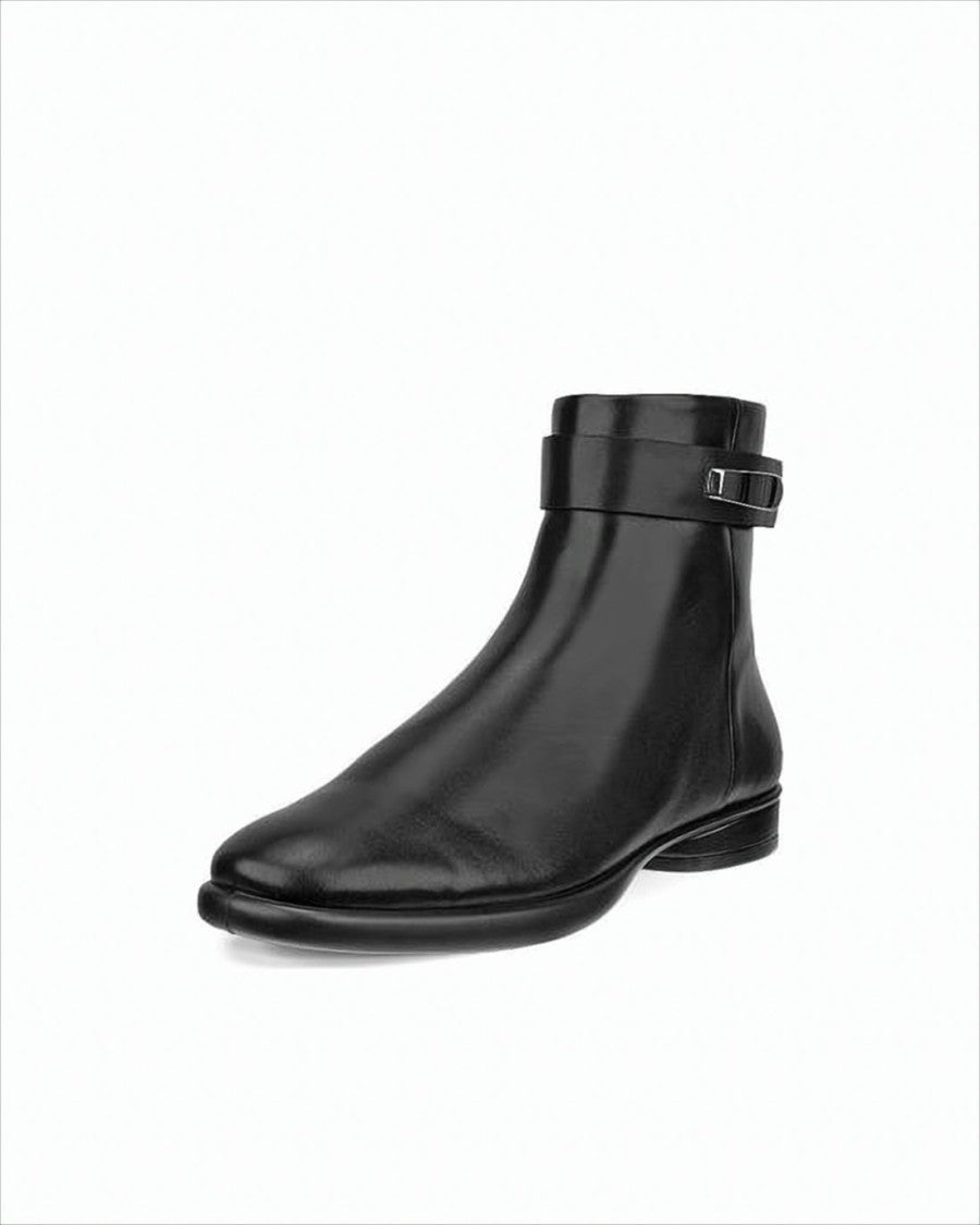 Ecco Black Leather Ankle Boots With Metallic Buckle Detail