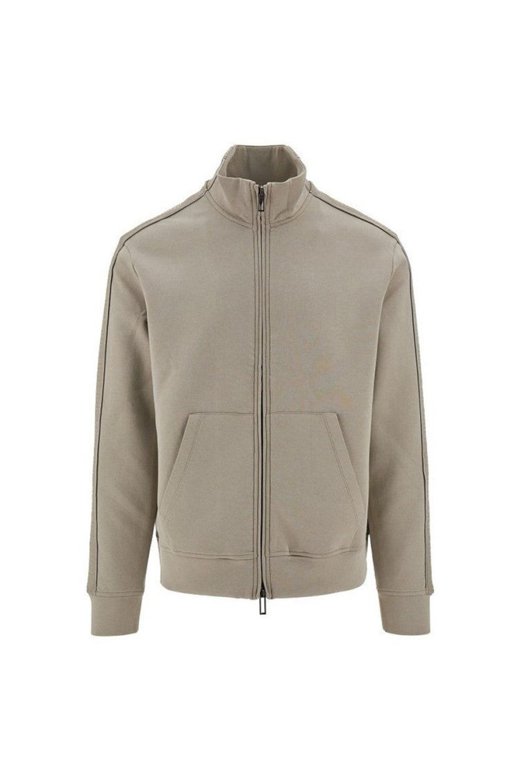 Emporio Armani Full-Zip Grey Sweatshirt High Collar Stripes