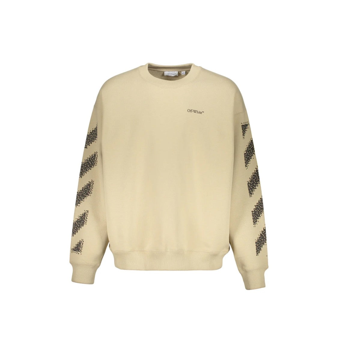 Off-White Ribbed Trim Beige Sweatshirt With Contrast Logo