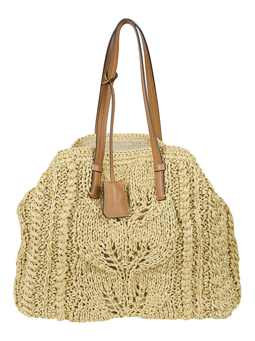 Ermanno Scervino Handmade Woven Raffia Shopper Bag With Leather Handles