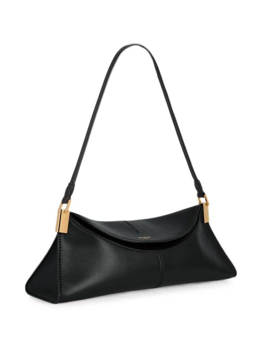 Balmain Black Elongated Triangular Leather Handbag