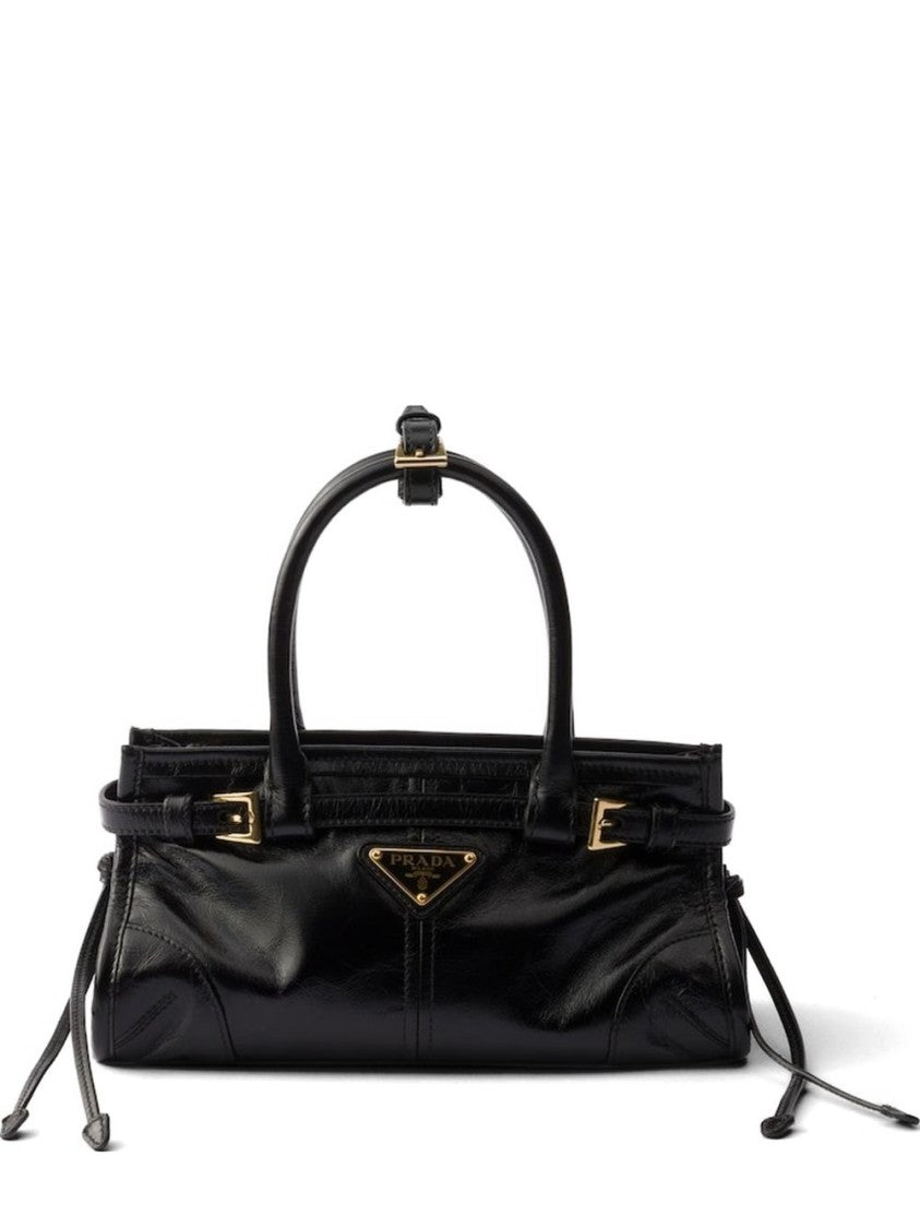 Prada Glossy Smooth Leather Handbag With Structured Silhouette