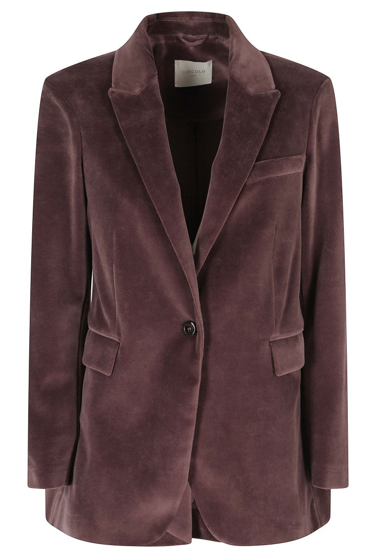 Circolo 1901 Brown Single-Breasted Velvet Flap Pocket Jacket