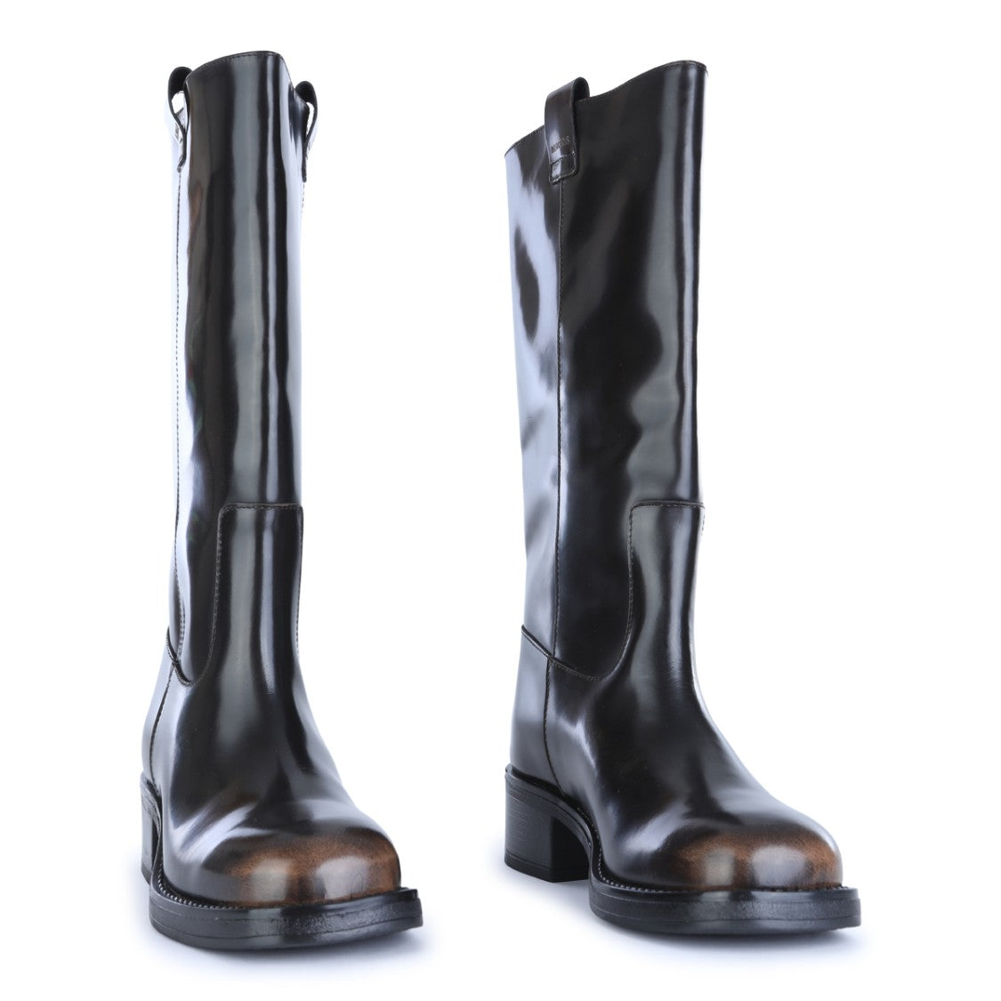 Alohas Brown Square Toe Block Heel Wide-Leg Boots
