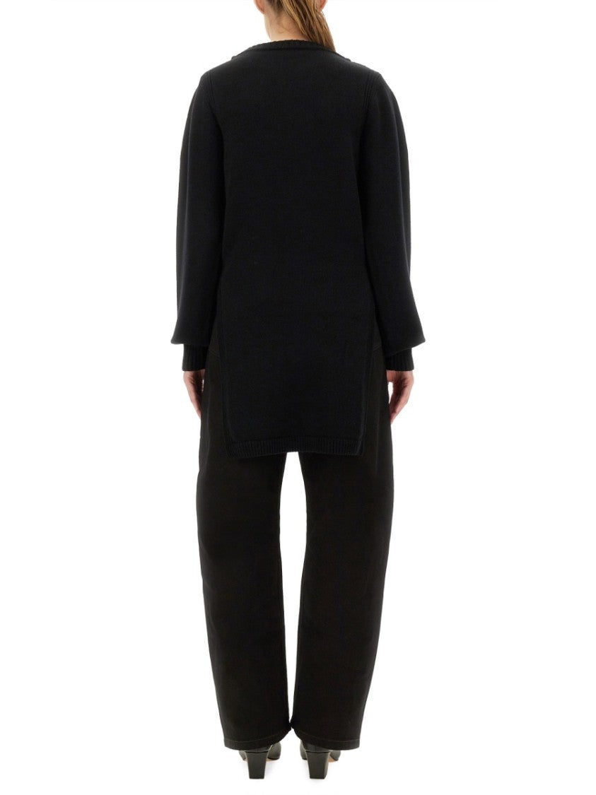 Lemaire Black Wool Sweatshirt With Side Slits