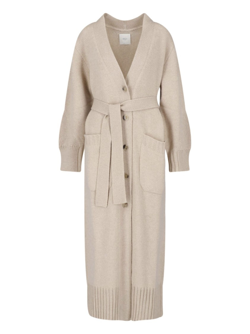 Malo Beige Belted Maxi Cashmere Cardigan