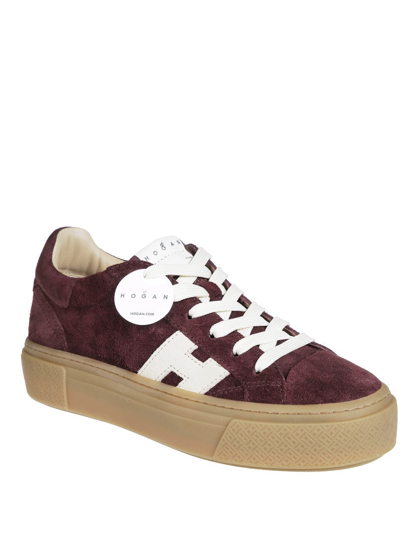 Hogan H705 Allacciato H Burgundy Suede Low-Top Sneakers