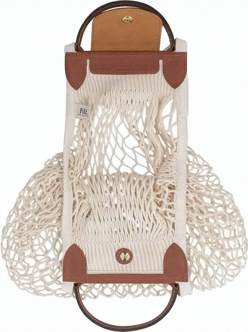 Longchamp Woven Mesh Tote Bag With Calf Leather Accents