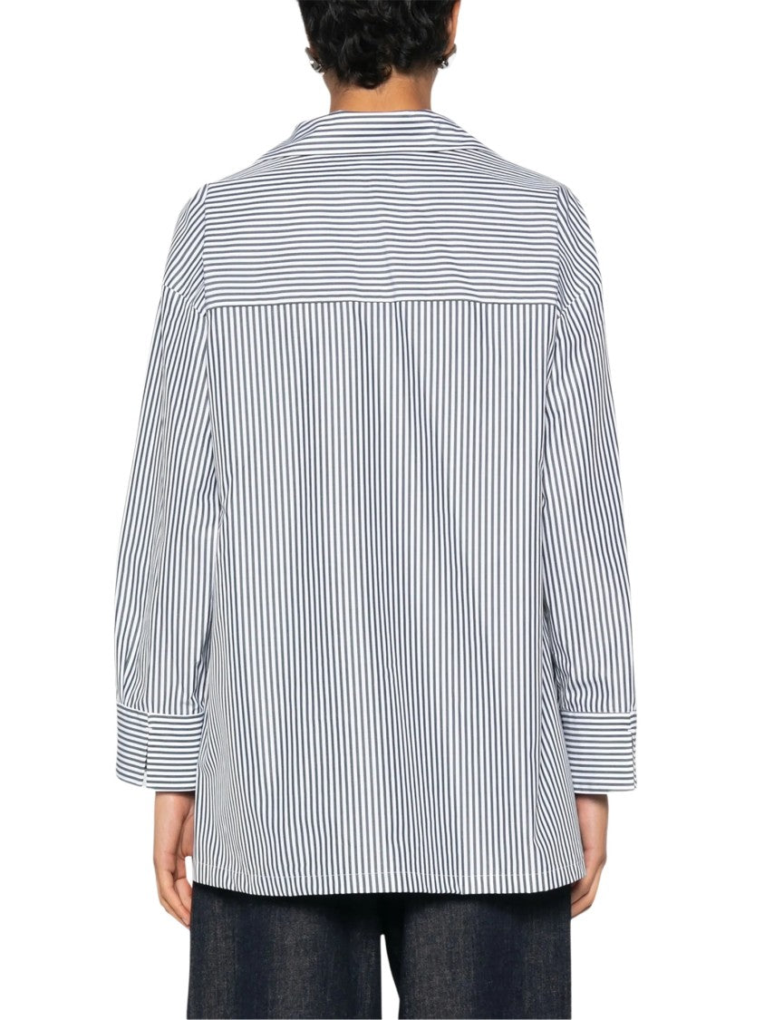 Max Mara White Blue Striped Cristel Cotton Shirt