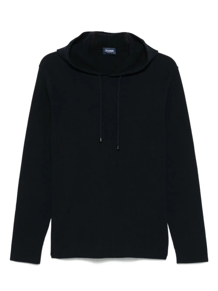 Drumohr Black Hoodie With Ribbed Texture