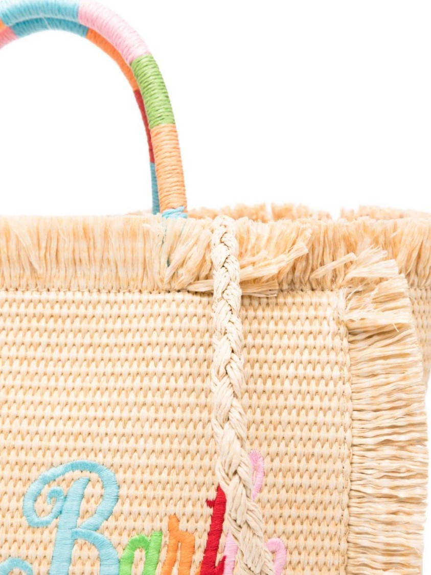 Mc2 Saint Barth Rectangular Woven Tote Bag With Fringed Edges