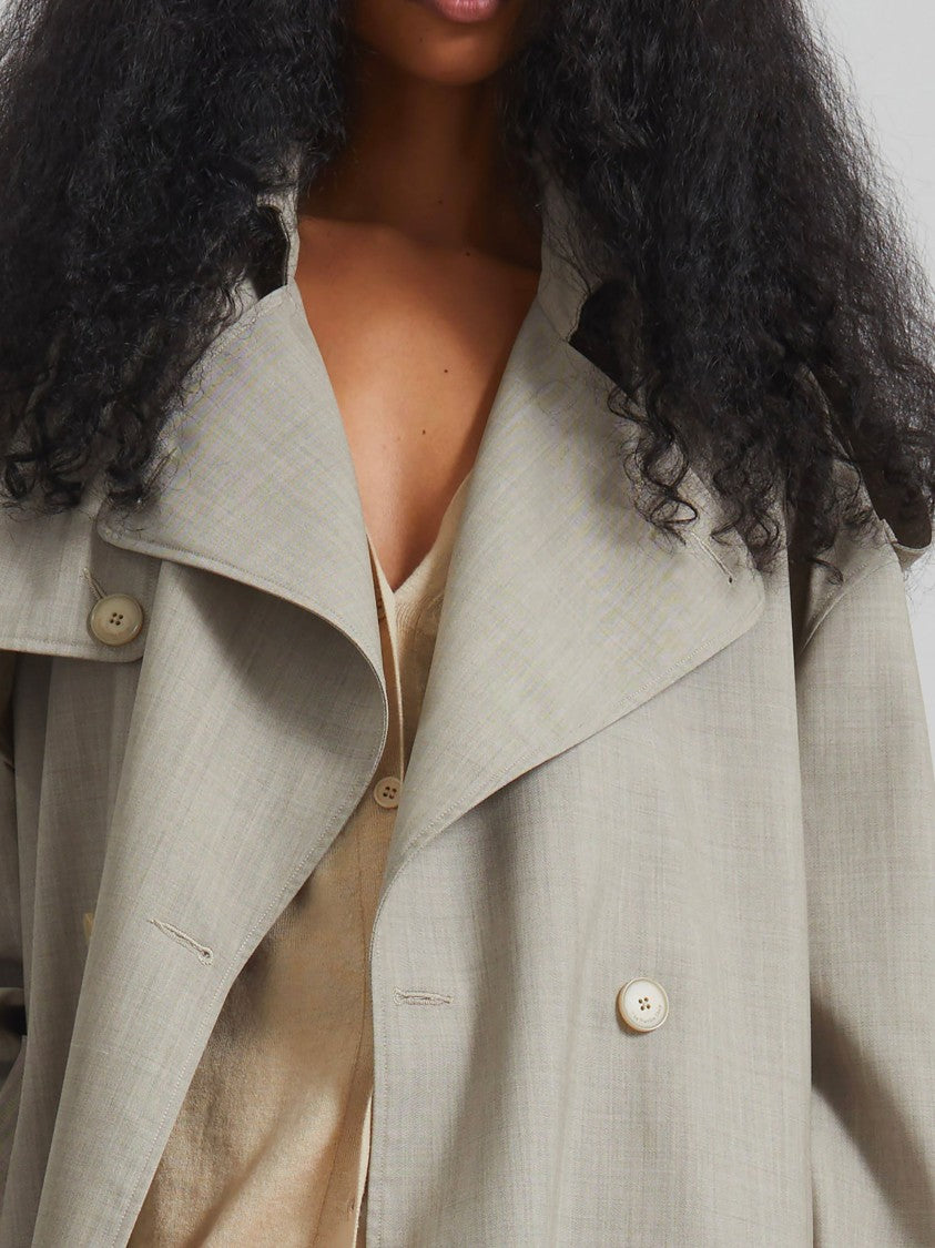 The Frankie Shop Beige Melange Loose Fit Wool Trench Coat