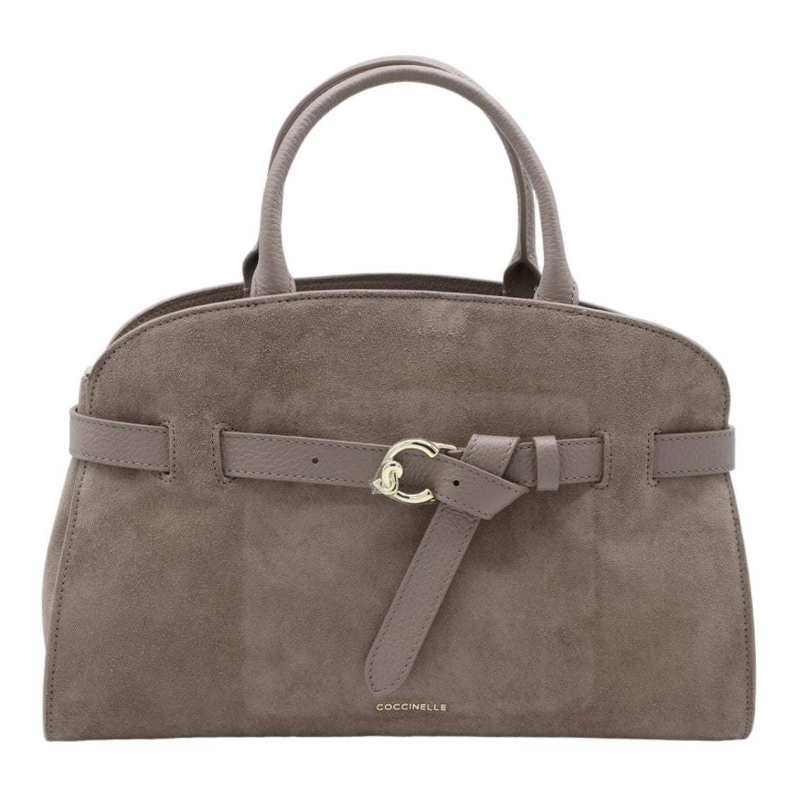 Coccinelle Structured Taupe Suede Handbag With Belt Detail