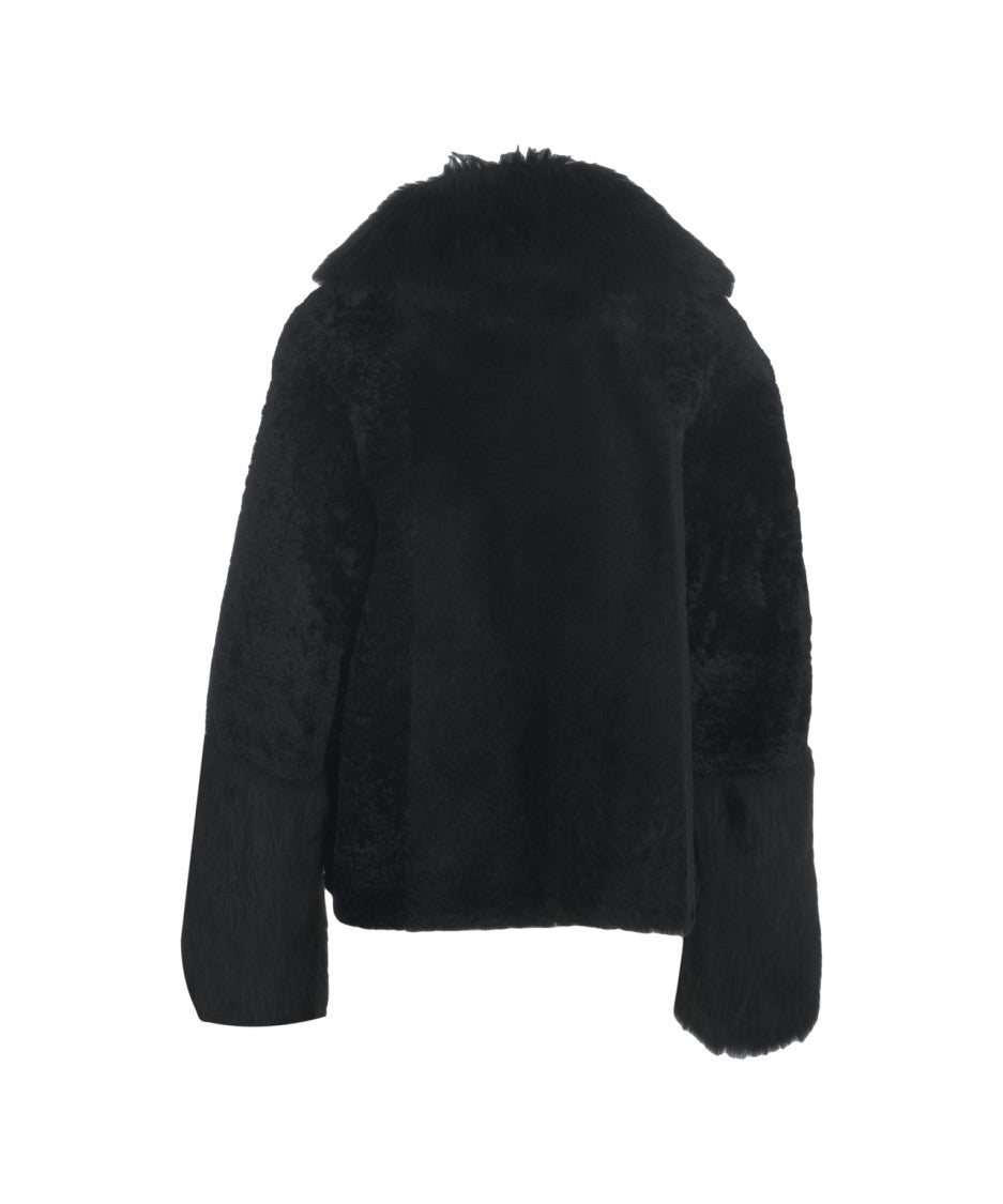 Desa 1972 Sheepskin Coat With Plush Fur Collar And Cuffed Sleeves
