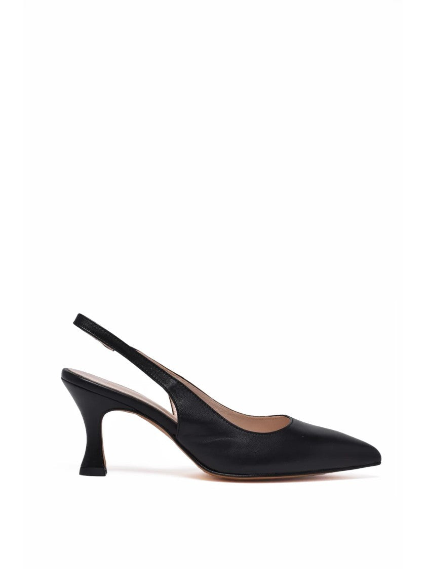 Brera Artigiani Di Milano Black Pointed-Toe Curved-Heel Leather Slingback Pumps