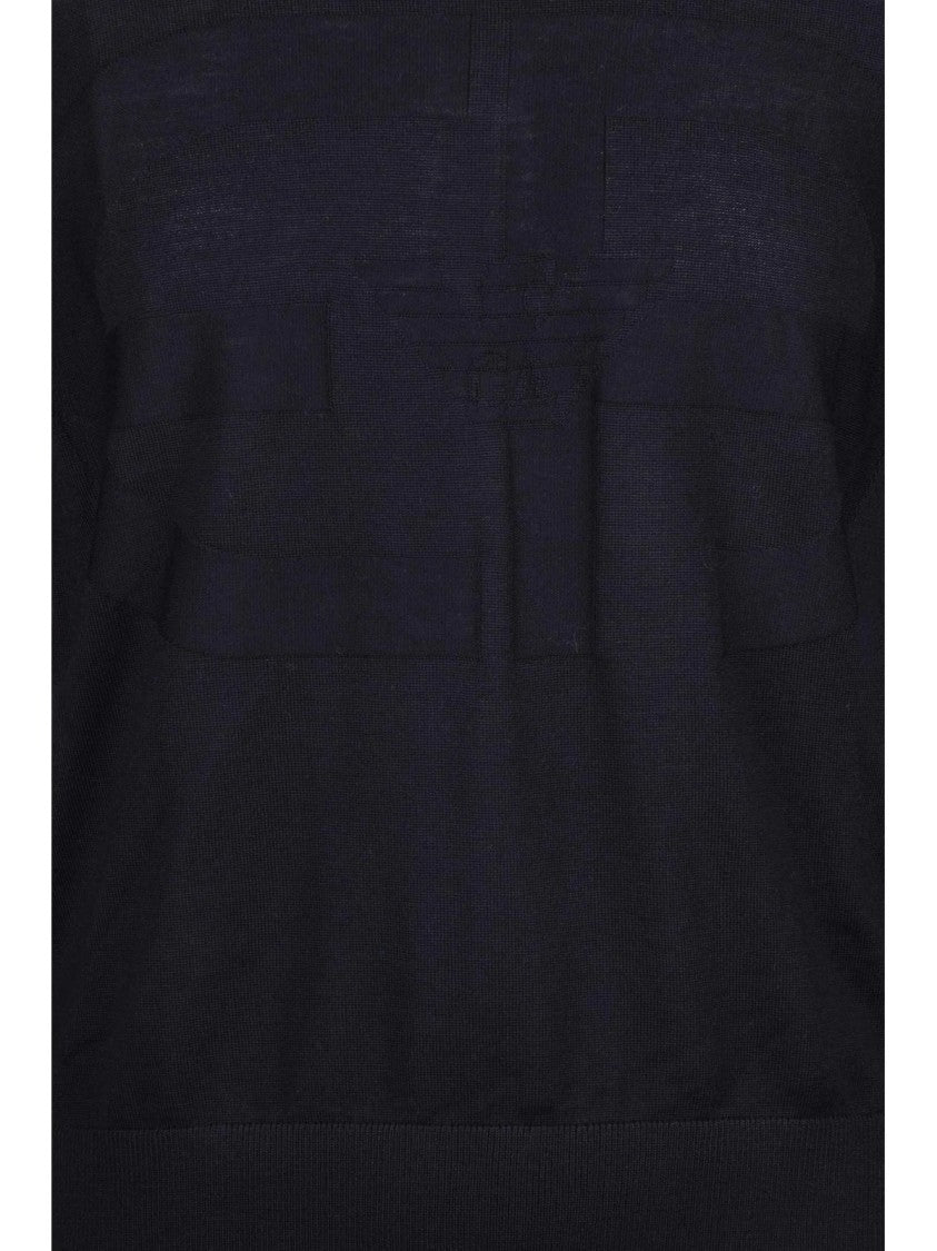Emporio Armani Crew Neck Sweater In 100% Virgin Wool With Textured Detail