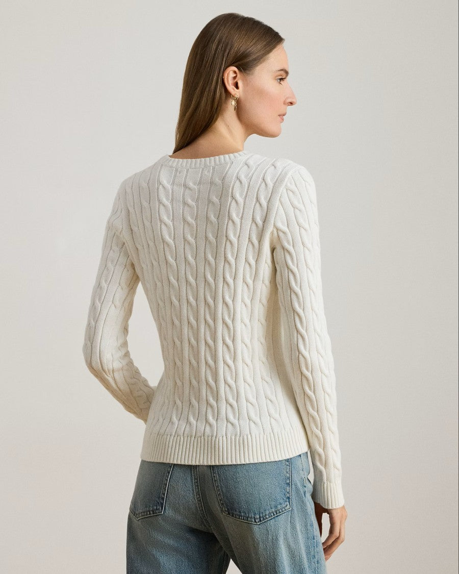 Lauren Ralph Lauren White Rinett Gassed Cotton Pullover Sweater