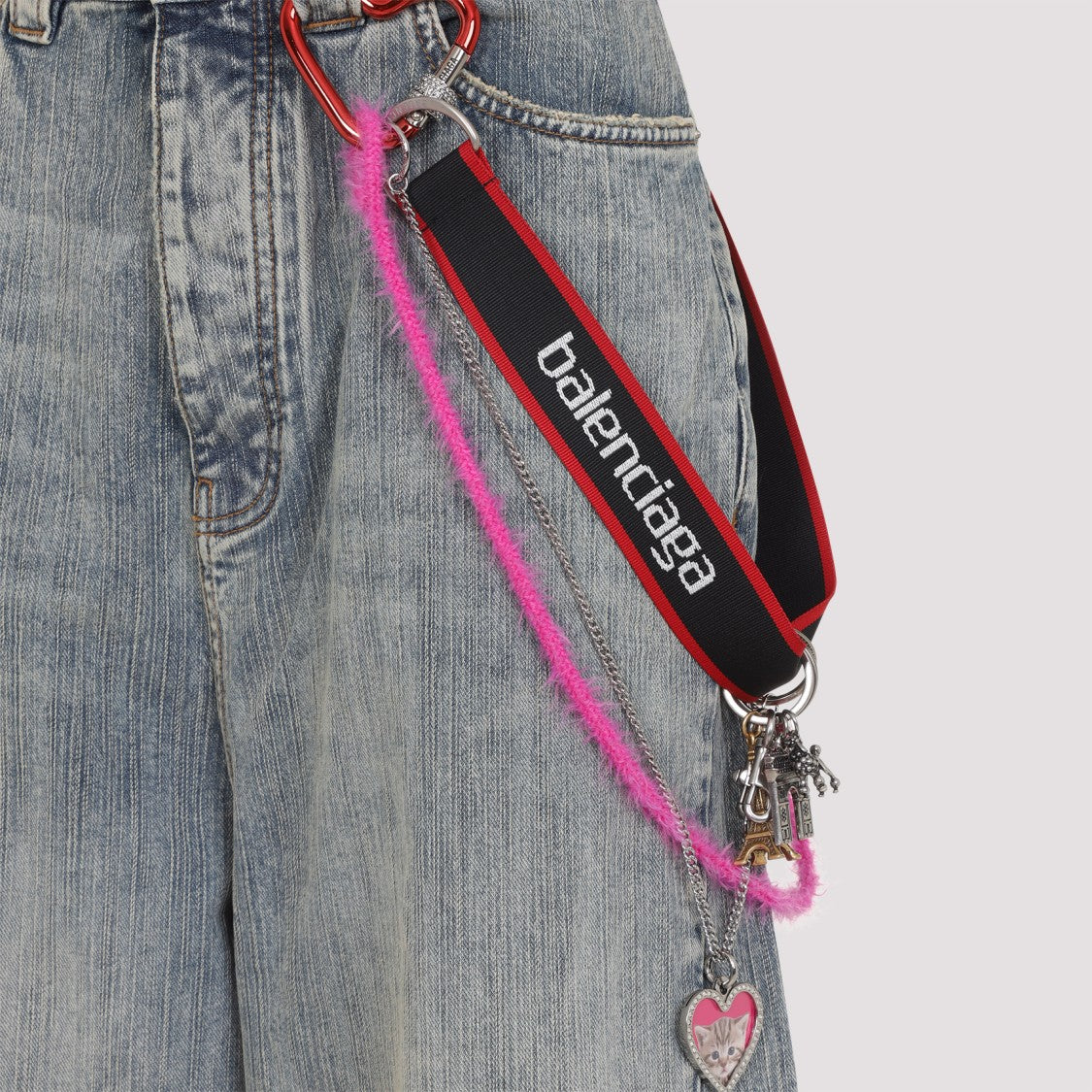 Balenciaga Wide-Leg High Waist Jeans With Unique Accessory Chain
