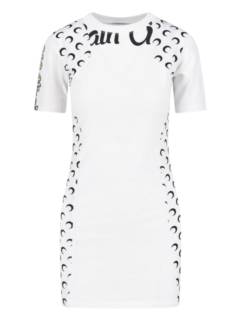 Marine Serre White Fitted Crescent Moon Mini Dress