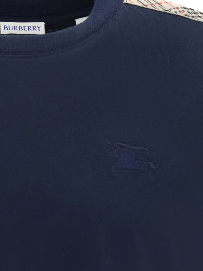 Burberry Blue Check Details Cotton T-Shirt