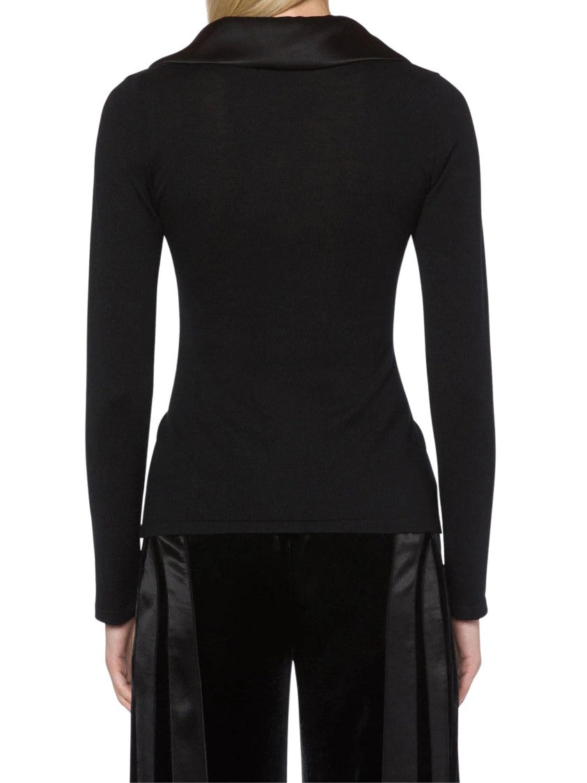Alberta Ferretti Long-Sleeve Top Fine Merino Wool Satin