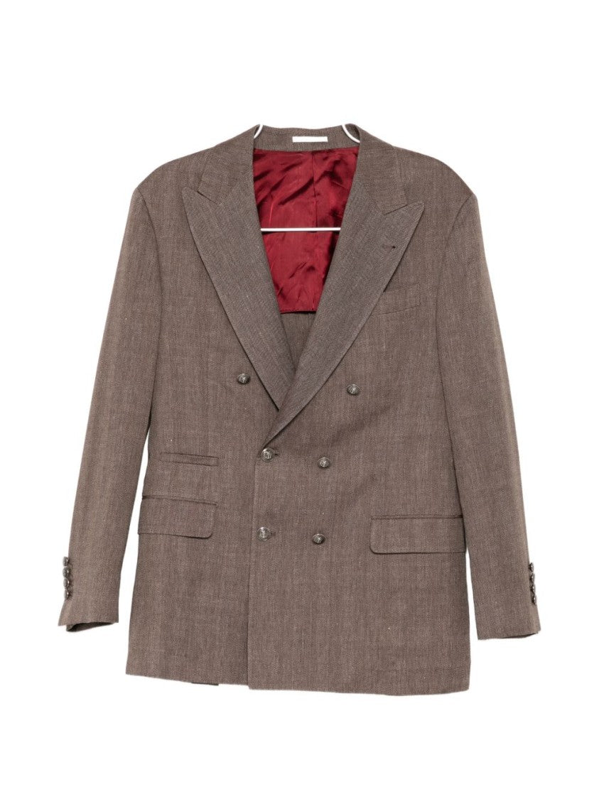Brunello Cucinelli Camel Double-Breasted Tailored Flap Pockets Blazer