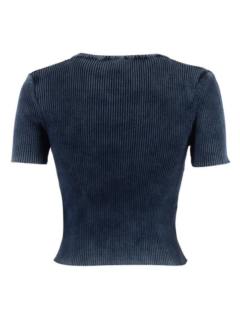 Diesel Ribbed Knit Oval Cut-Out Short-Sleeve Top