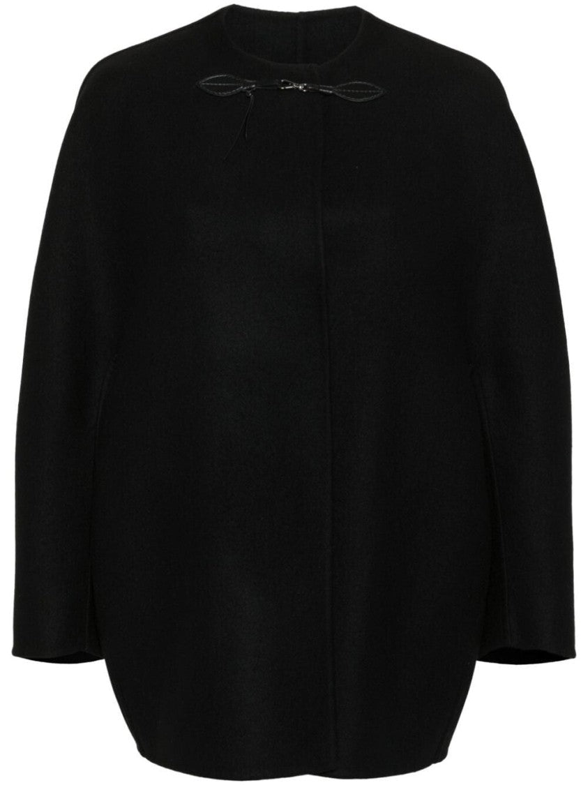 Ermanno Scervino Rounded Black Wool Cape