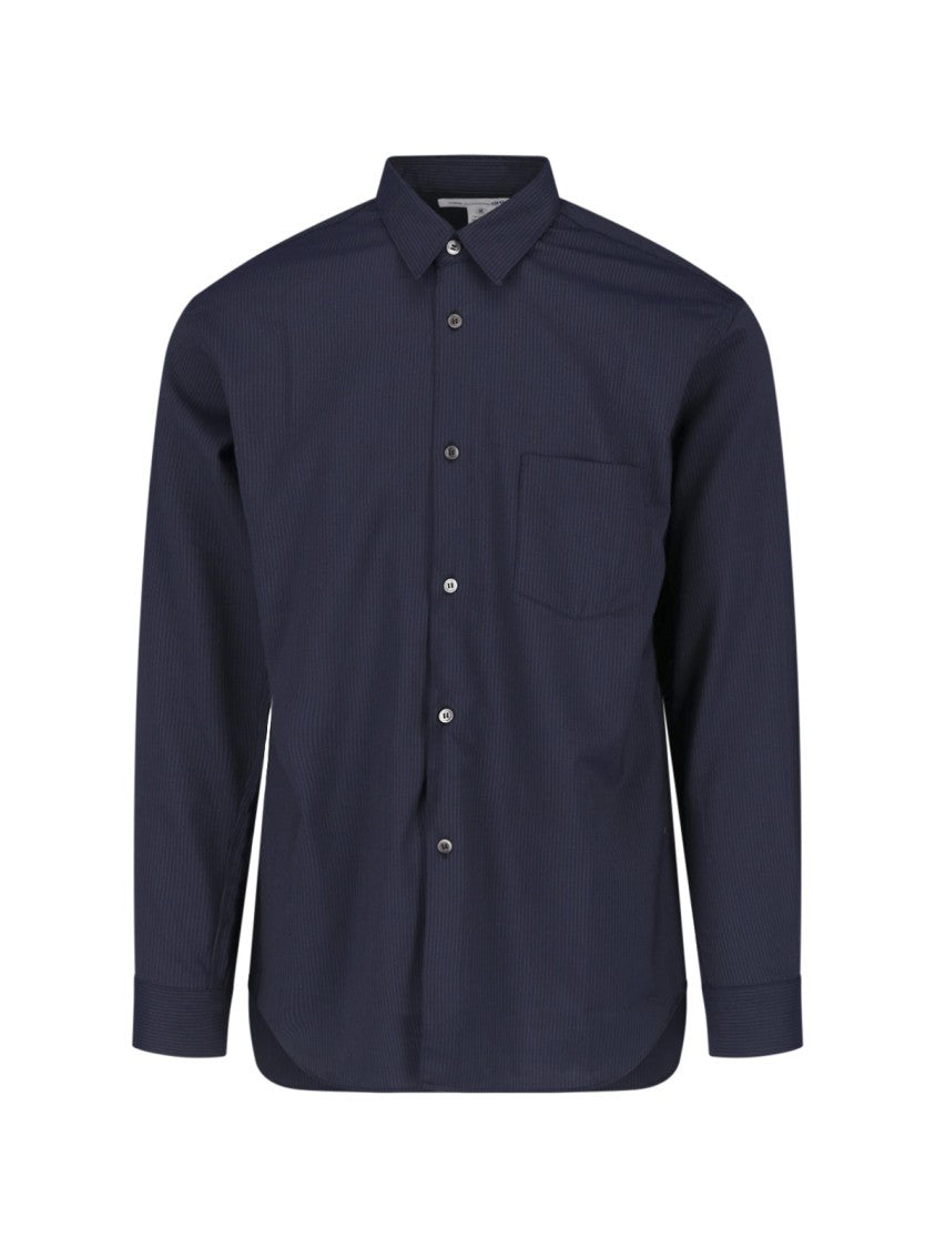 Comme Des Garçons Dark Blue Pinstripe Wool-Blend Casual Shirt