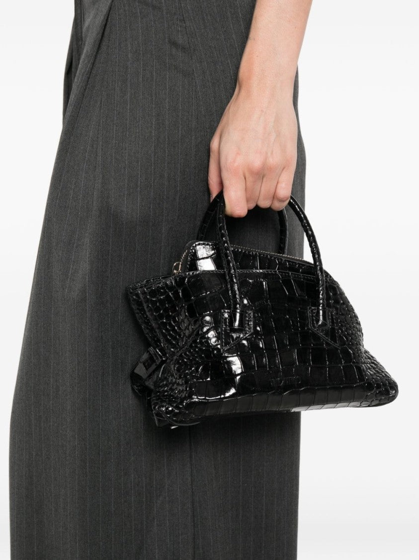 The Attico La Passeggiata Black Crocodile-Printed Mini Top Handle Bag