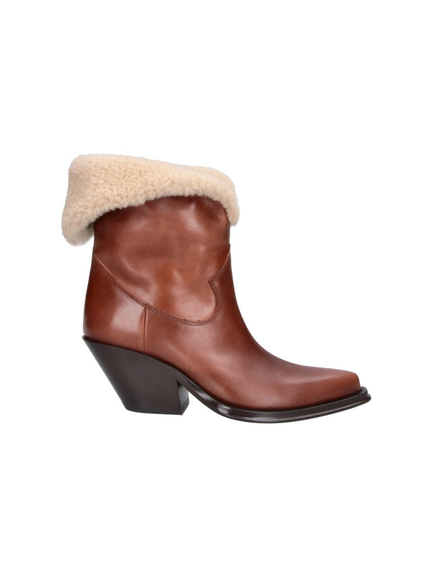 Chloé Brown Azelan Pointed Shearling Ankle Boots