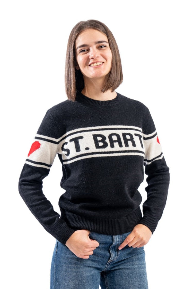 Mc2 Saint Barth Modern Black Sweater With Bold Text