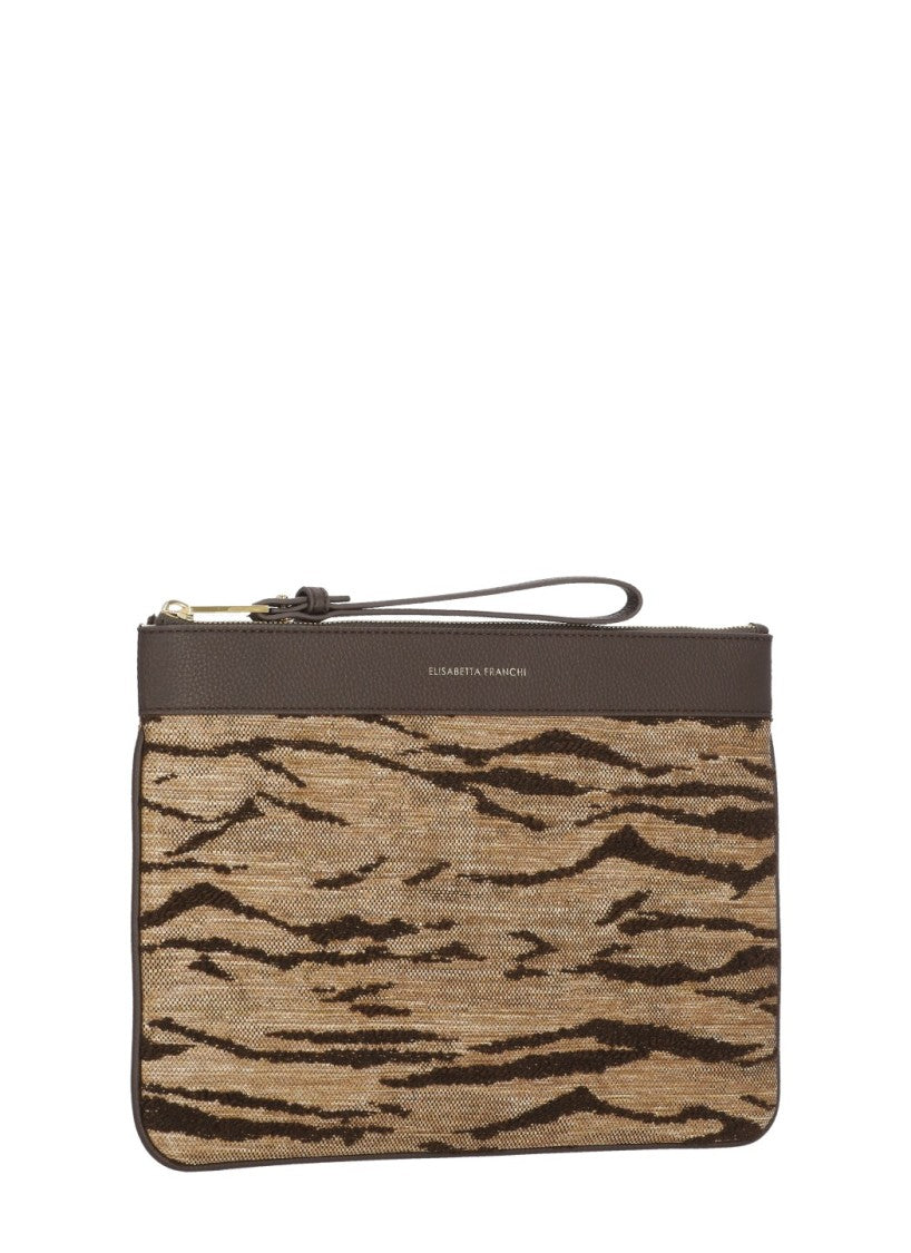 Elisabetta Franchi Animalier Pattern Pochette With Golden Logo Accent