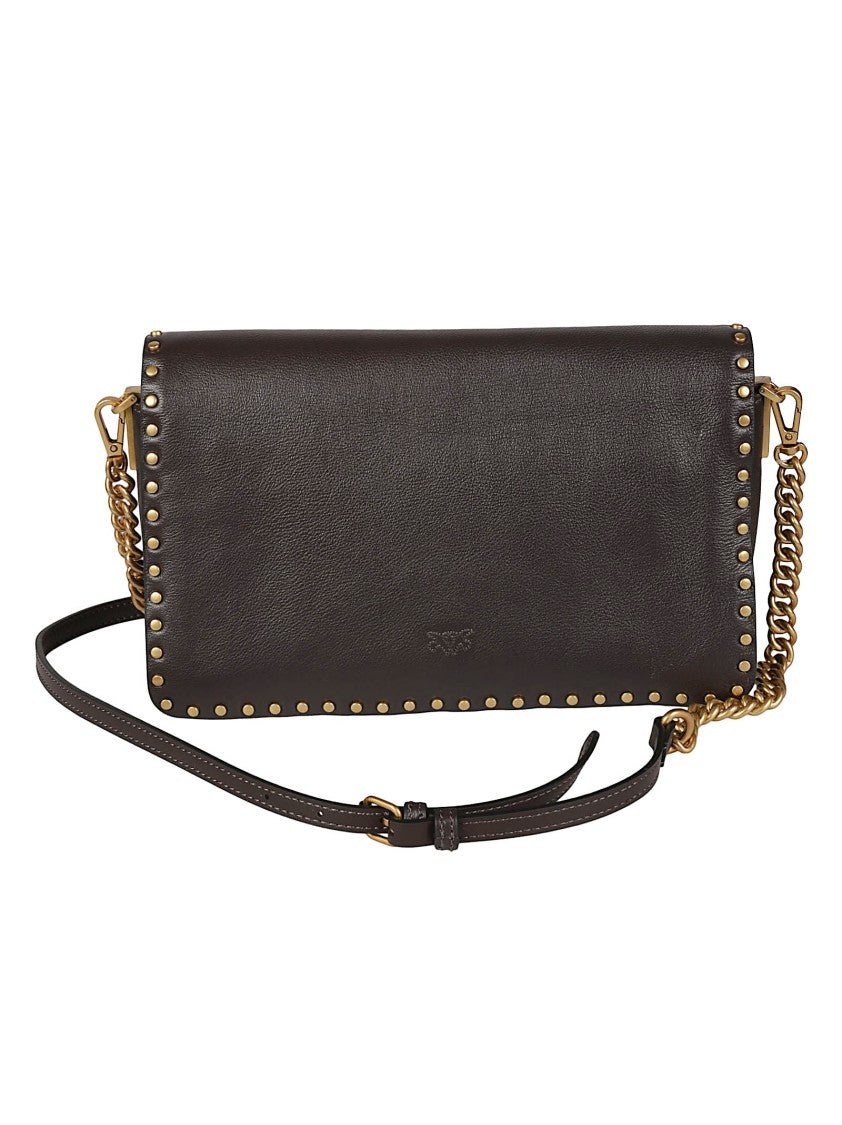 Pinko Love One Slouchy Brown Bird Calfskin Shoulder Bag