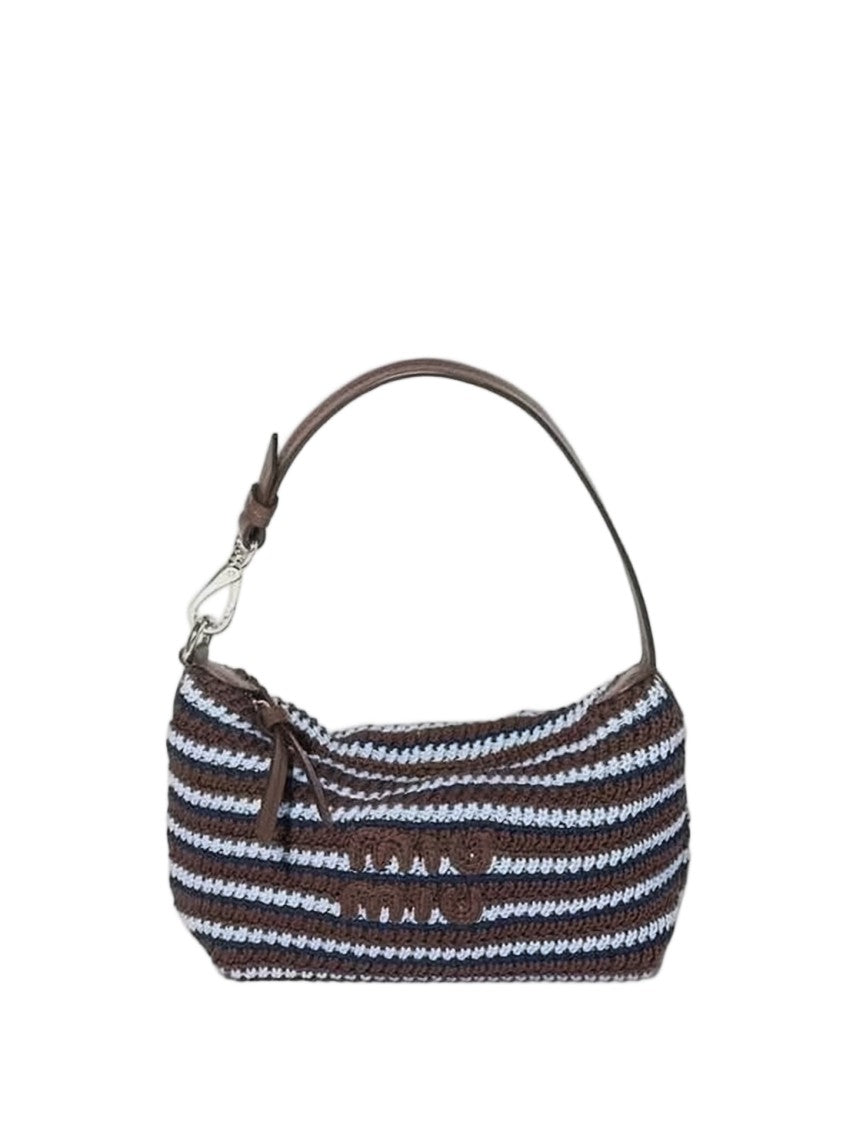 Miu Miu Striped Small Tote Bag With Leather Handle