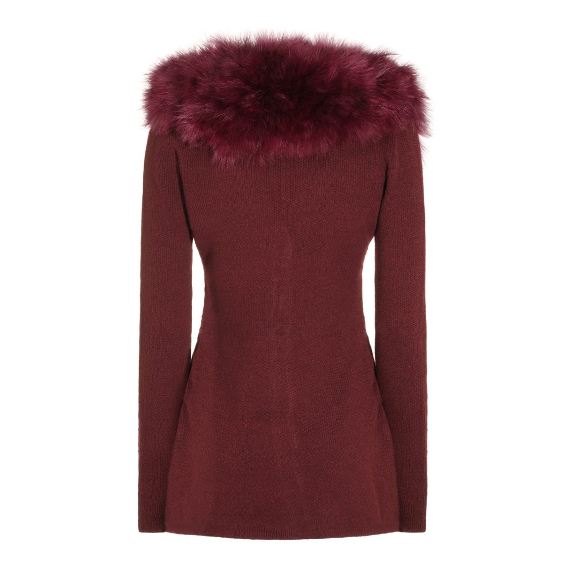 Blumarine Burgundy Fur Collar Knit Sweater