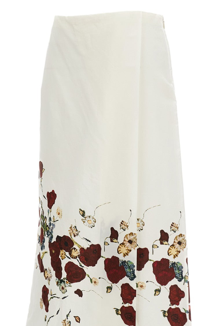 Khaite Floral Print Midi Skirt With Structured High Waist