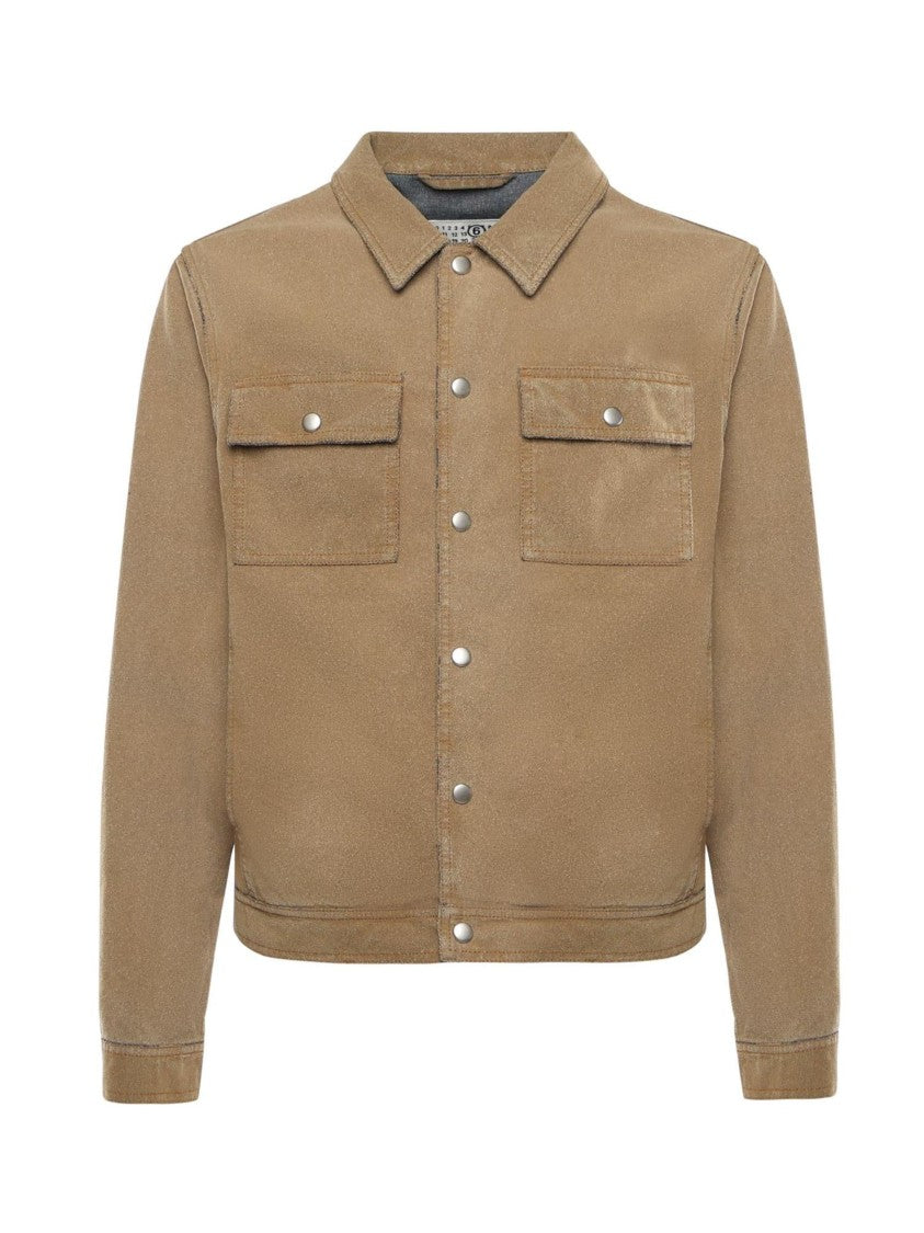Mm6 By Maison Margiela Beige White Stitching Denim Trucker Jacket