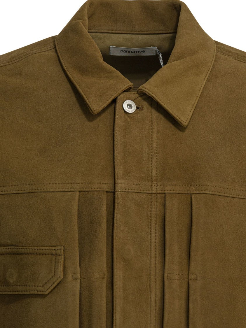 Nonnative Boxy-Fit Suede Trucker Jacket With Textured Seams