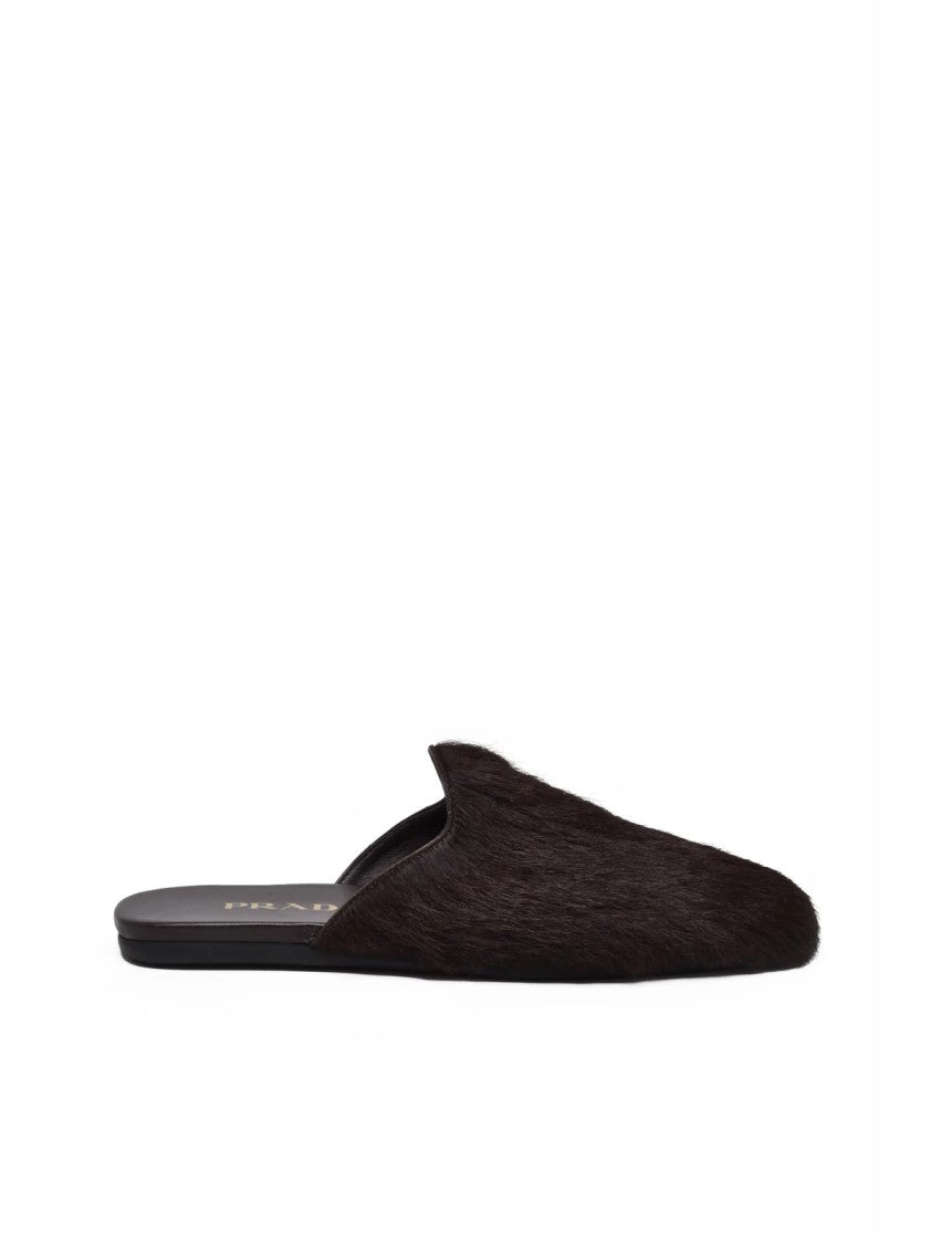 Prada Chocolate Pointed Toe Cavallino Leather Mules