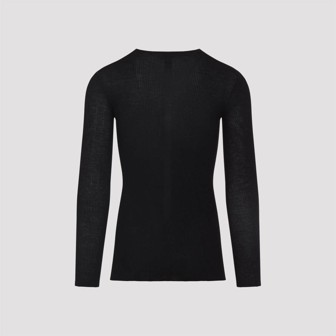 Rick Owens Fitted Black Ribbed Long-Sleeved Top With Deep V-Neckline