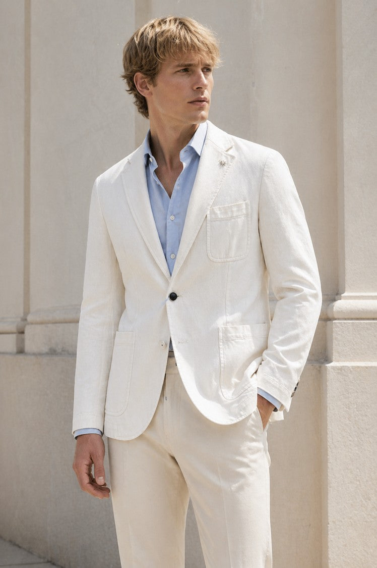 Manuel Ritz Off-White Single Breasted Notch Blazer Jacket