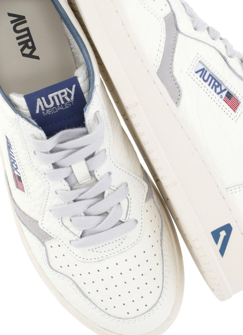 Autry White Grey Suede Blue Accents Low-Top Sneakers