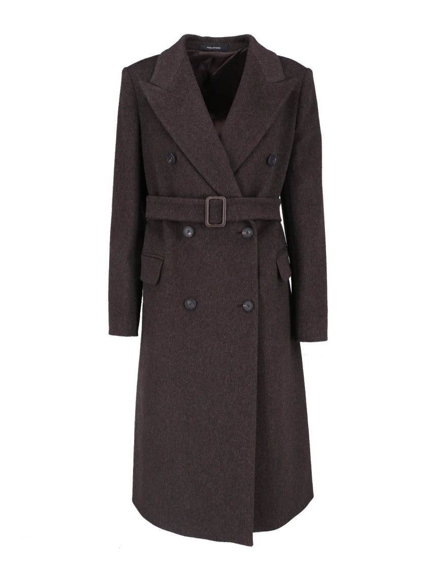 Tagliatore Double-Breasted Virgin Wool Coat With Notched Lapel And Elegant Belt