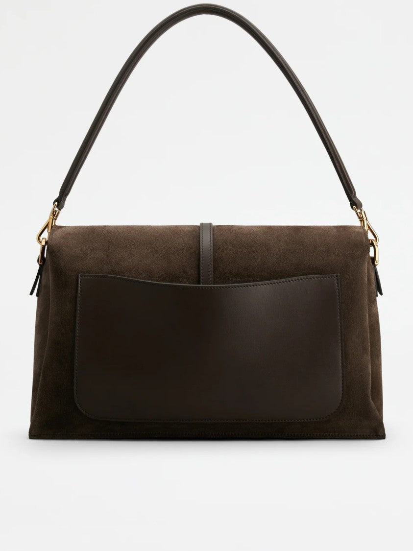 Tod's Deep Brown Suede Buckle Shoulder Bag