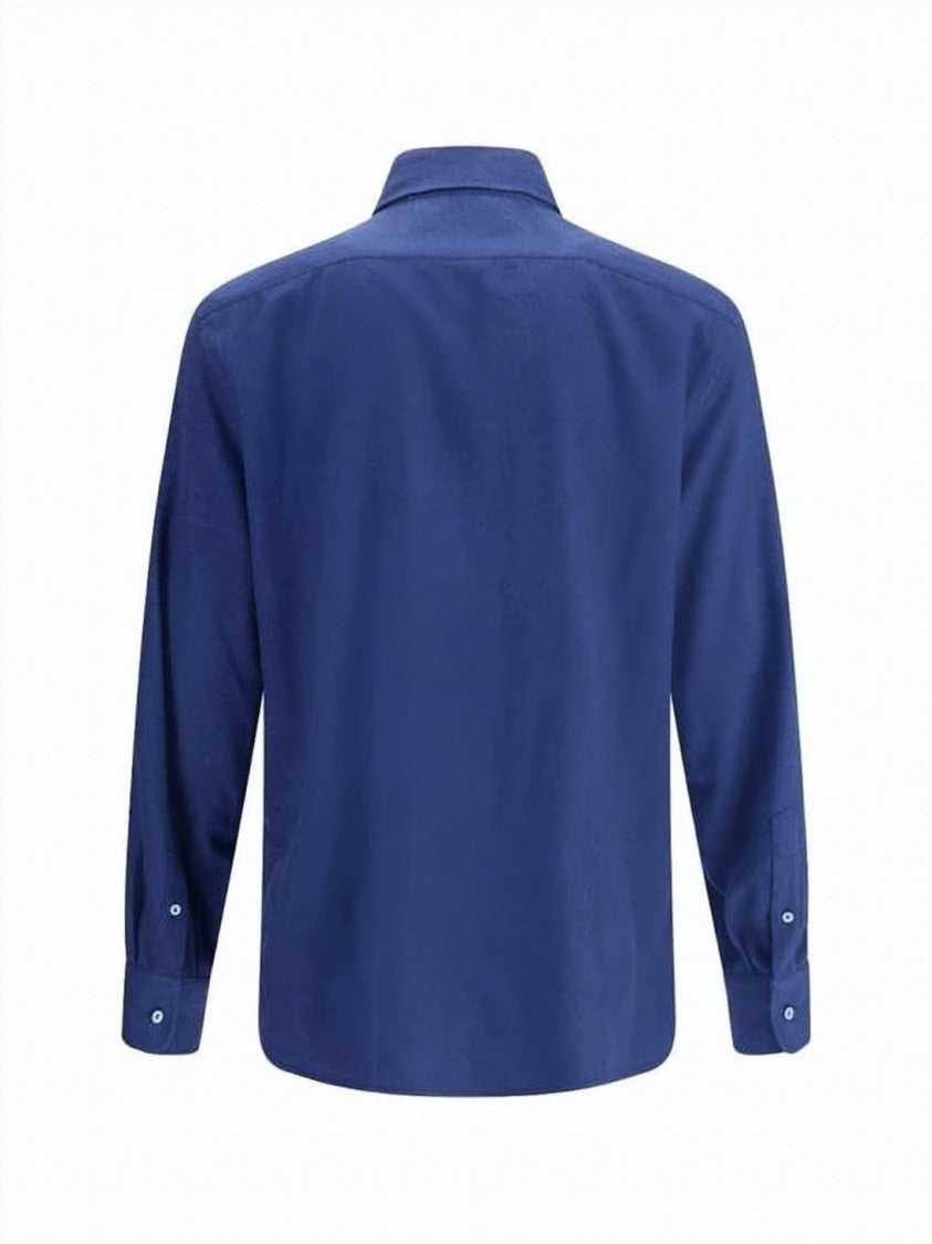 Brunello Cucinelli Long-Sleeve Cotton And Lyocell Blue Shirt With Tailored Silhouette