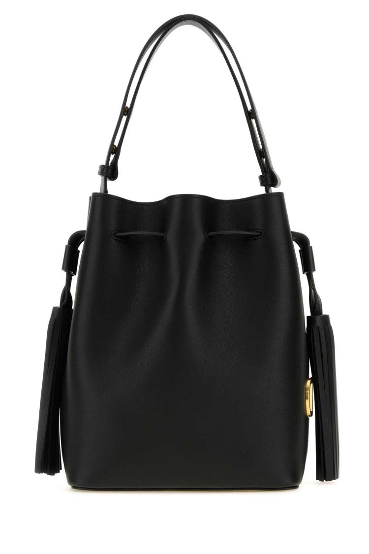 Valentino Garavani Black Leather Vlogo Signature Bucket Bag